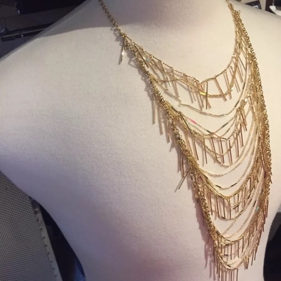 NEW! BCBG Maxazria Draped Fringe Gold Necklace - Picture 2 of 8